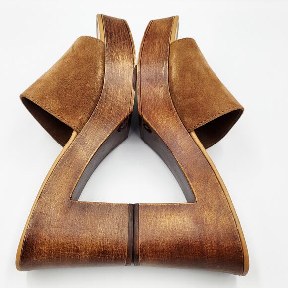 Steve Madden Fran Brown Leather Suede Wooden Platform Sandals Women's Size 10 - Picture 6 of 10